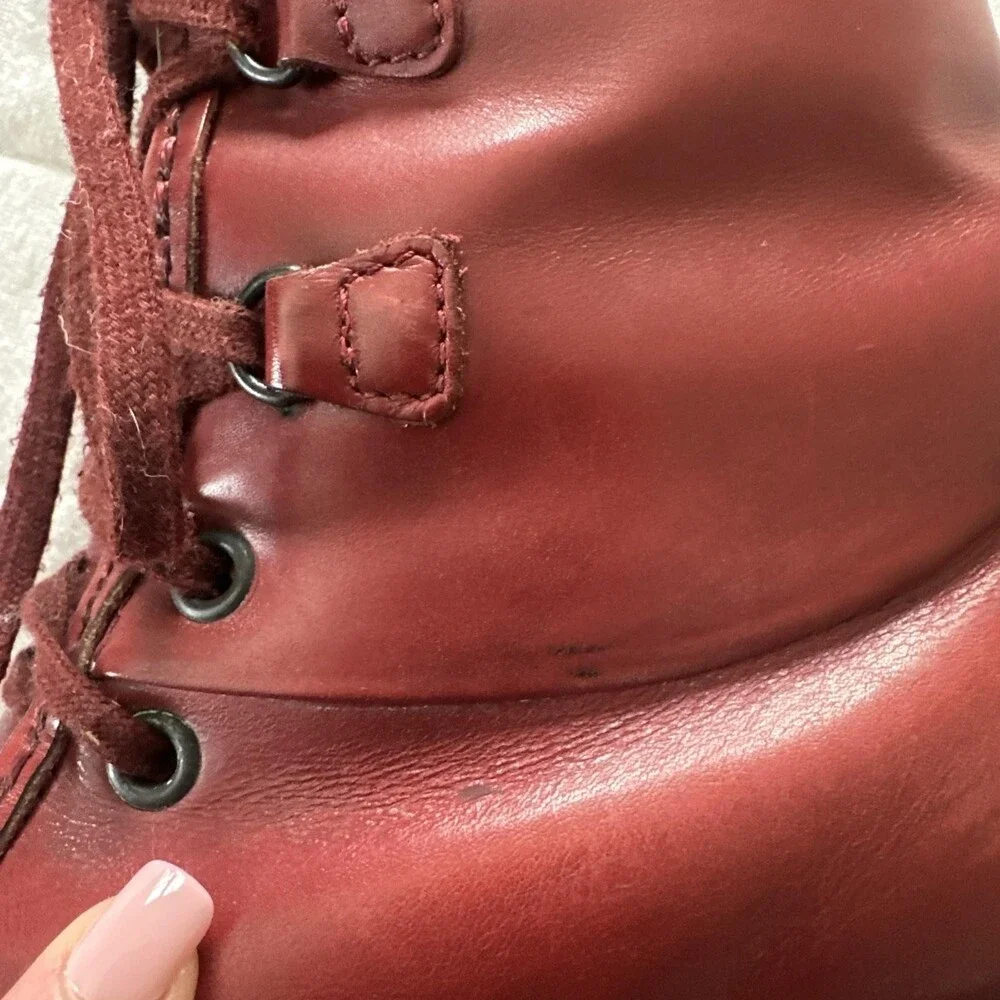 TODS Boots Womens 38 US 8 Red Leather Lace Up Combat Ankle Wedge Low Heel - Picture 10 of 14